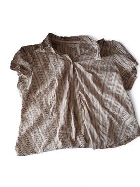 St. John's Bay Taupe & Cream Striped Short-Sleeve Button Front Shirt
